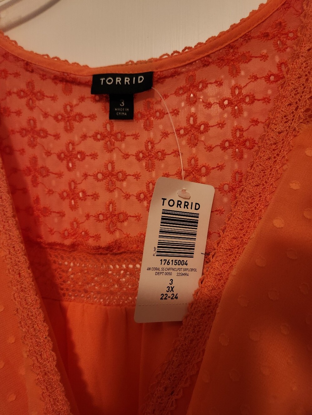 Torrid Dot Lace V‑Neck Peach Eyelet Flutter Blouse/Dress NWT - Picture 3 of 6